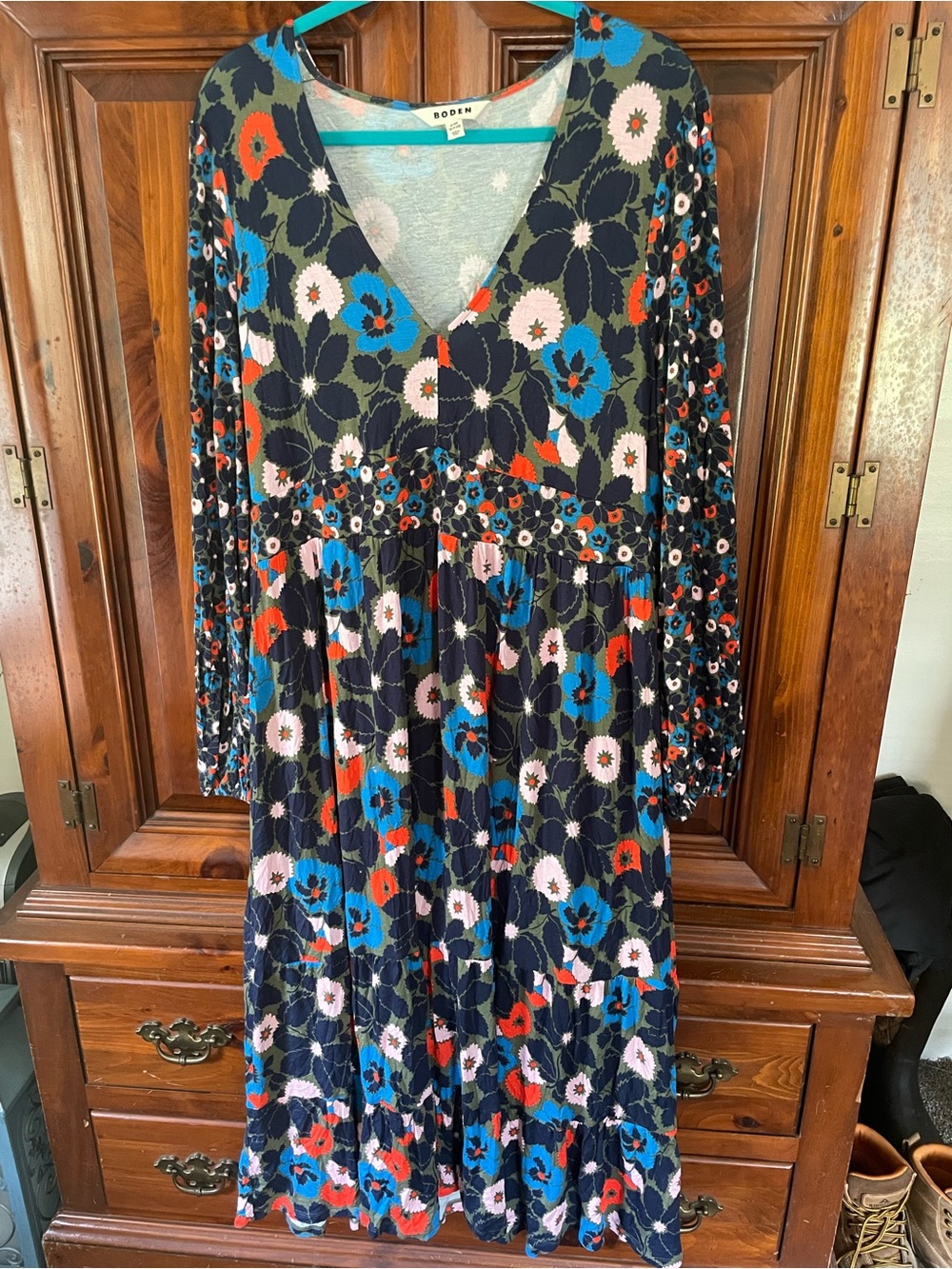 Boden Light Blue Floral Top with Pink Accents